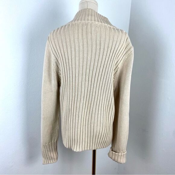 Vtg Chelsea Studio Womens XL Cream Chunky Cable Knit Cardigan Zip Up Cabin Comfy - Picture 2 of 12
